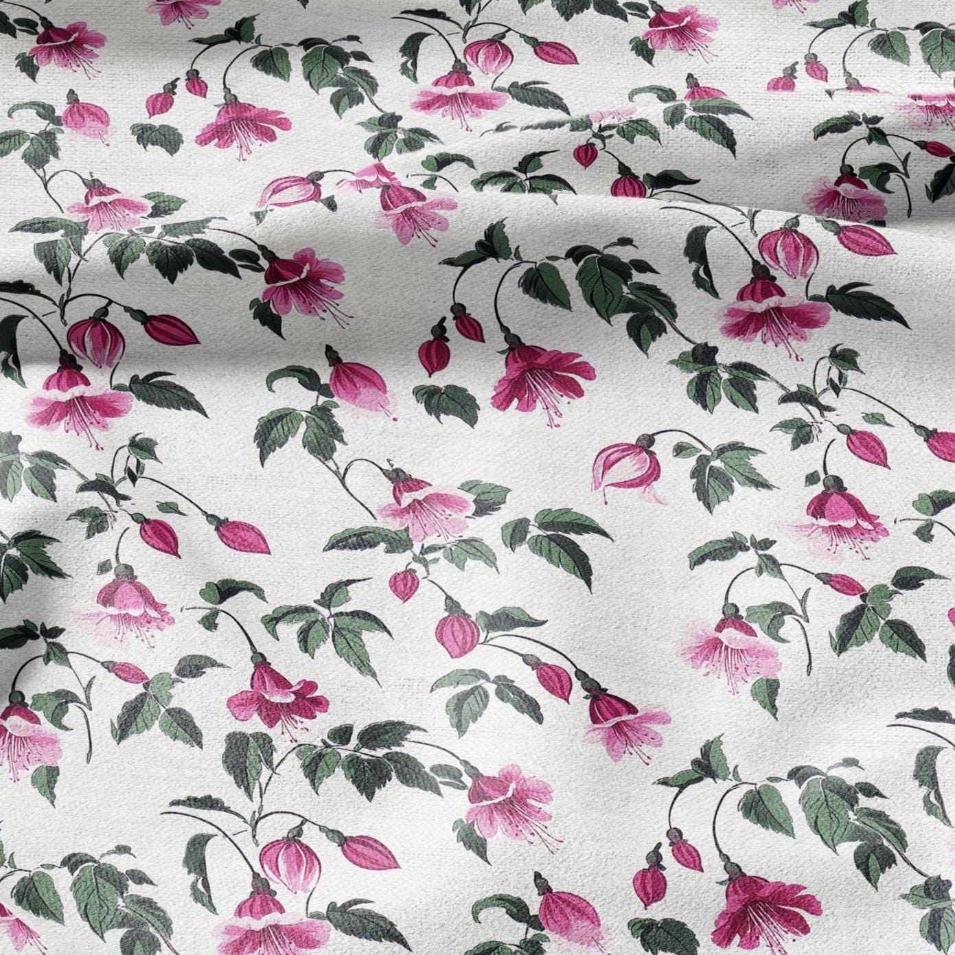 100% LINEN Fabric Fuchsia linen - red purple white green floral fabric for upholstery home decor dress making 2377