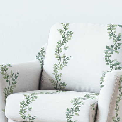 100% LINEN Fabric UPHOLSTERY 12oz - leaves wave stripe print on linen 2709