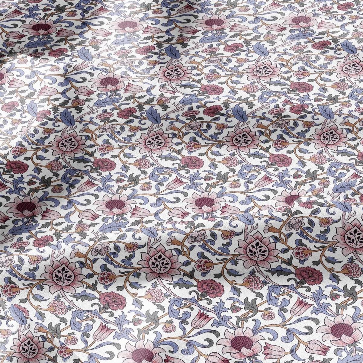 100% linen fabric William Morris Evenlode print - Victorian Art crafts blossom - Historical pattern fabric upholstery dress making 2529W