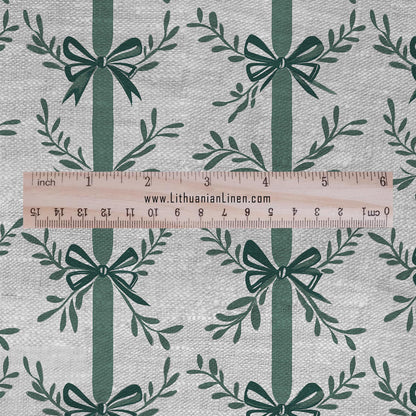 100% LINEN Fabric stripe bow holidays block print on oatmeal linen - French linen floral upholstery 2129