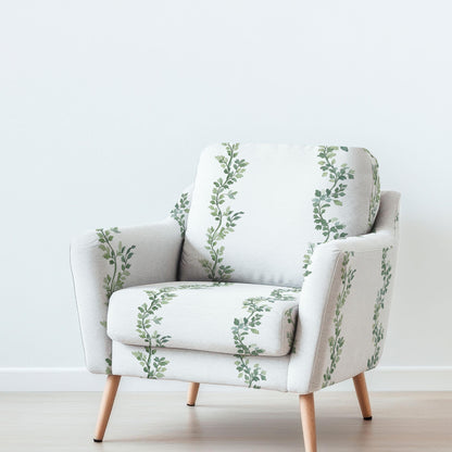 100% LINEN Fabric UPHOLSTERY 12oz - leaves wave stripe print on linen 2709