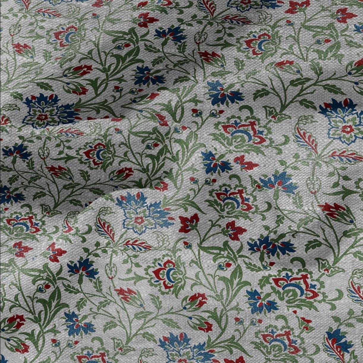 100% LINEN Fabric William Morris print  Breantwood - botanical green gray floral on oatmeal linen - modern vintage 3150