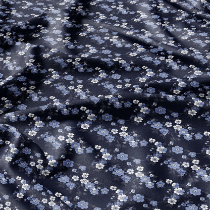 100% LINEN Fabric Japanes blue floral print on white linen - indigo flower on flax fabric for uphlstery heavy / medium for clothing 2579