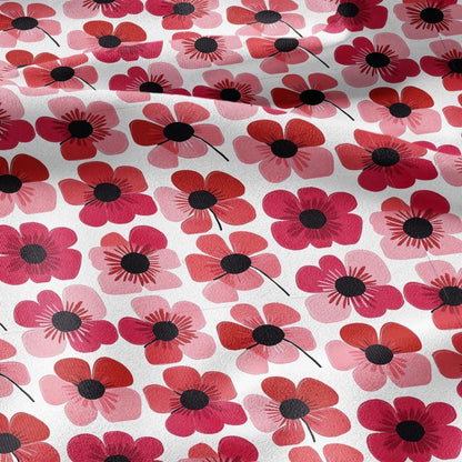100% LINEN Fabric Red poppy floral print - retro block print flower - for upholstery home decor - medium for dress making 2145