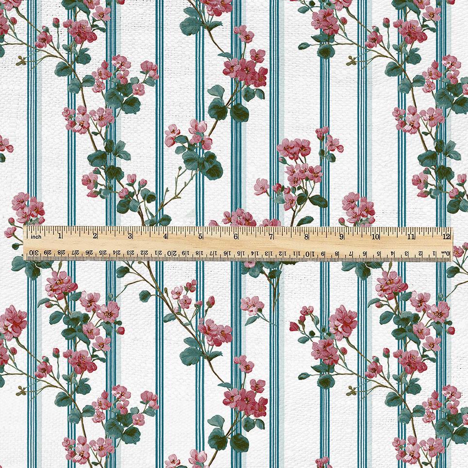 100% linen fabric floral stripe print - Vintage botanical - Historical pattern upholstery dress making 3350