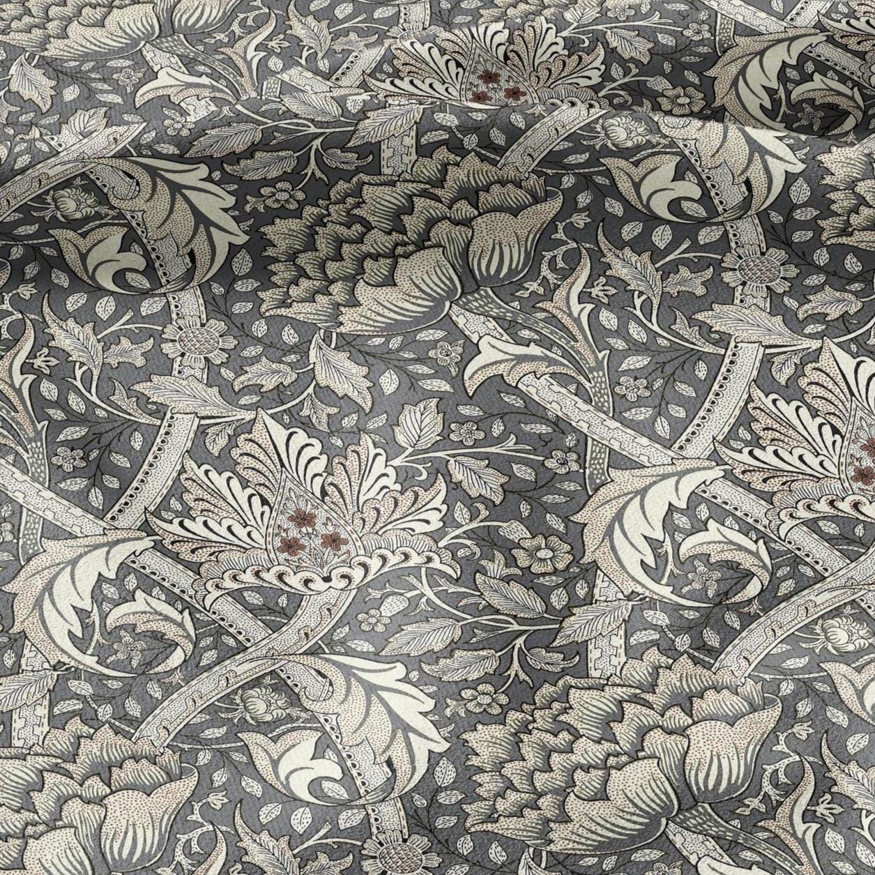 100% LINEN Fabric William Morris windrush gray print - British linen floral upholstery home textile Victorian fabrics 2737