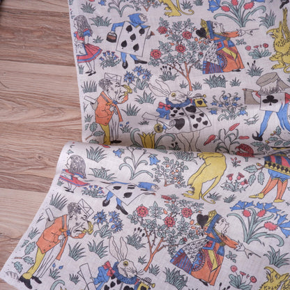 100% linen fabric - Alice in Wonderland by Voysey - Victorian Art crafts - Historical pattern for upholstery dress making 2984