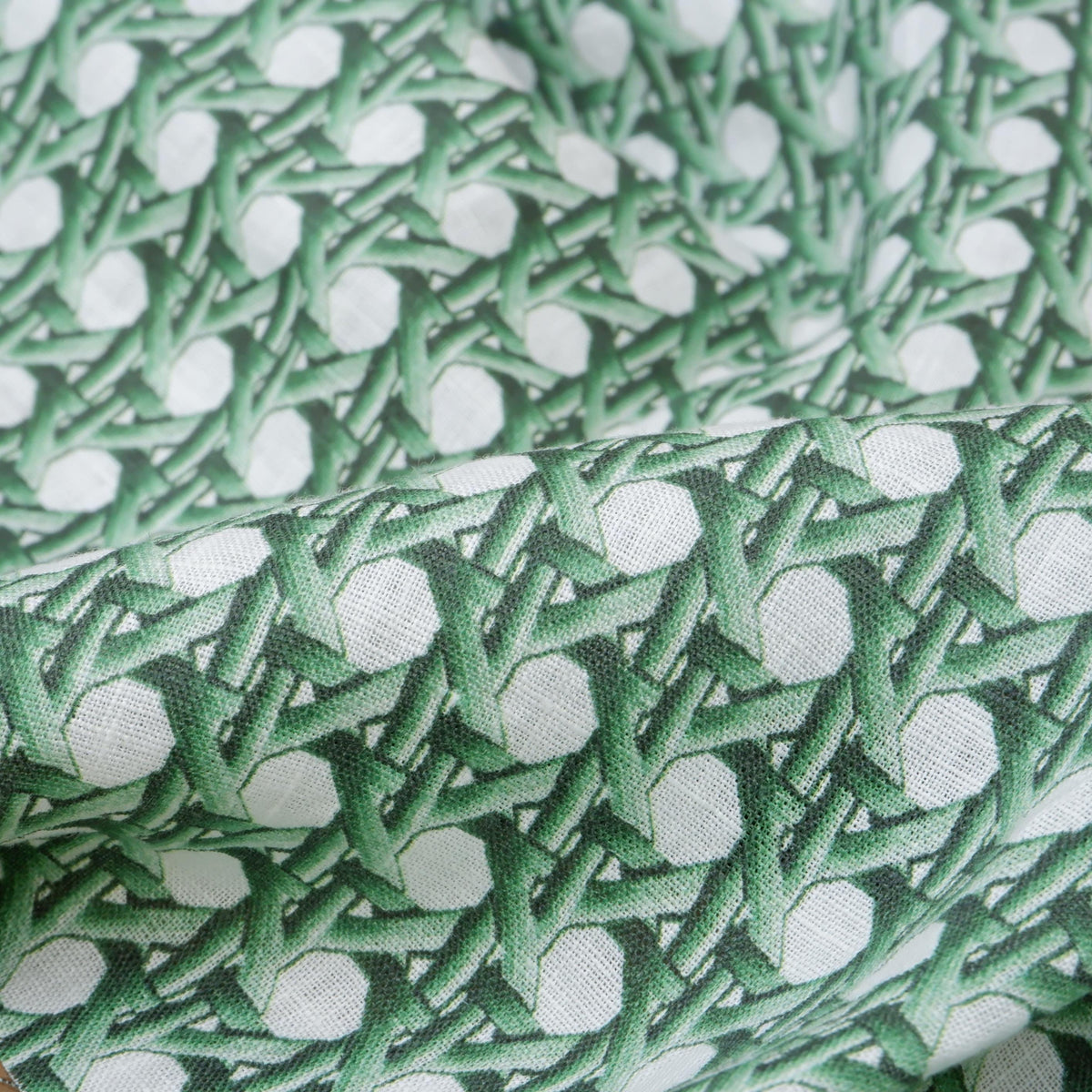 100% LINEN Fabric green bamboo trellis - botanical textile artisan fabrics green white 3685