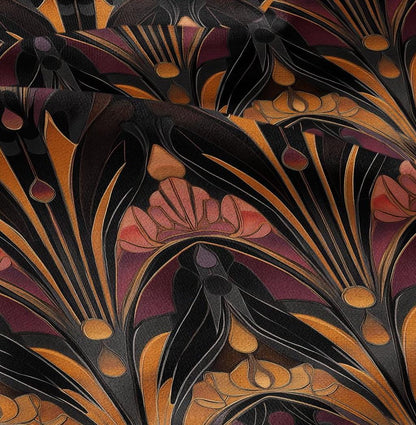 100% LINEN Fabric Art deco floral - dark botanical linen Fabric LithuanianLinen for upholstery dressmaking curtains home textile Art Nouveau