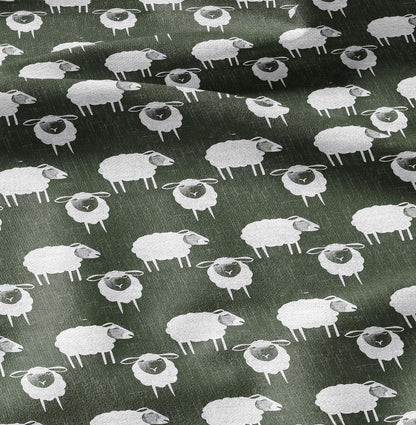 100% LINEN Fabric Sheep green white - white graphic fabric print - Scandinavian linen Modern Nursery fabric