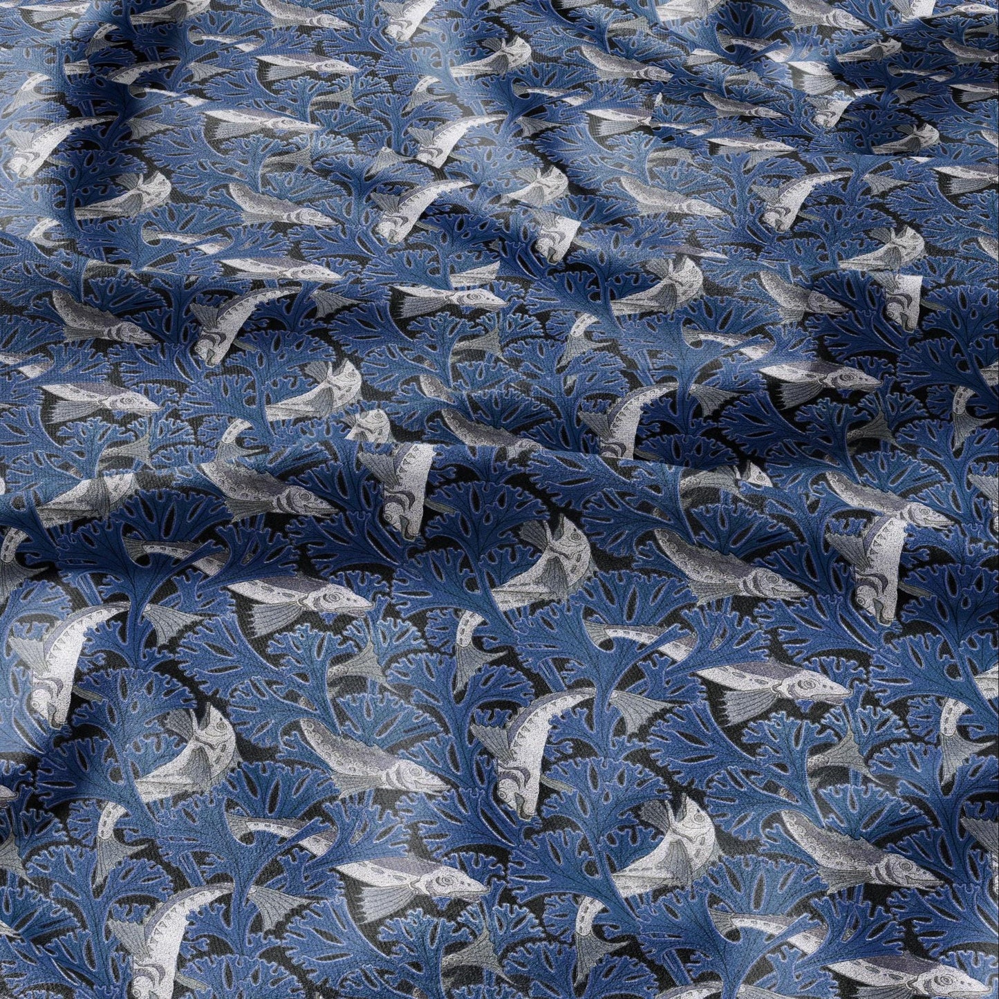 100% linen Vintage Fish fabric for Curtain Upholstery Cushion - block print fabric for dress making sewing