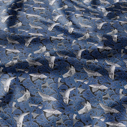 100% linen Vintage Fish fabric for Curtain Upholstery Cushion - block print fabric for dress making sewing
