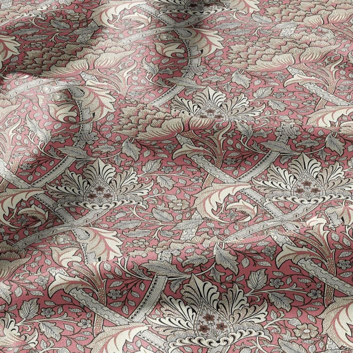 100% LINEN Fabric William Morris windrush pink print - British linen floral upholstery home textile Victorian fabrics 2738