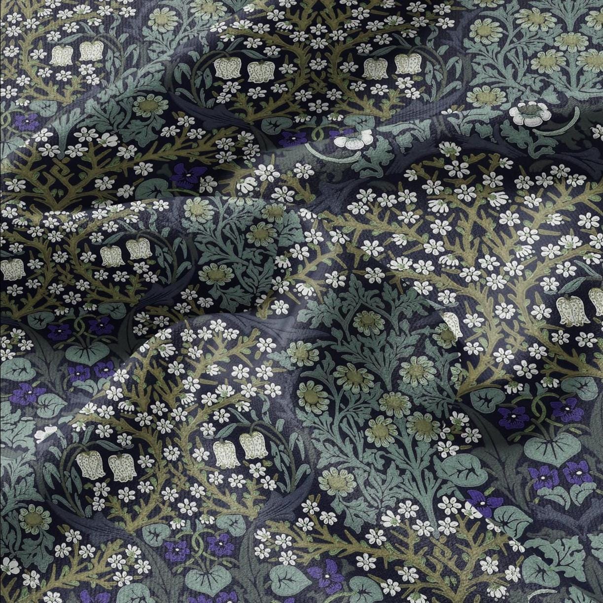 William Morris Blackthorn 100% LINEN Fabric - British linen floral upholstery home textile Victorian fabrics blue green 3171