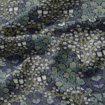 William Morris Blackthorn 100% LINEN Fabric - British linen floral upholstery home textile Victorian fabrics blue green 3171