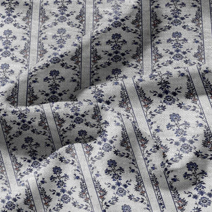 100% LINEN Fabric print Stripe floral blue print - oatmeal linen fabric withtiny flower - heavy for home decor clothing 2390