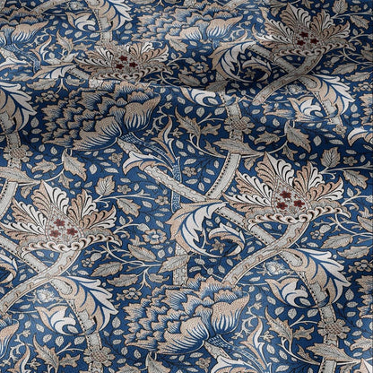 William Morris Windrush blue print on 100% LINEN - Victorian Art crafts linen Fabric - botanical Historical upholstery home textile