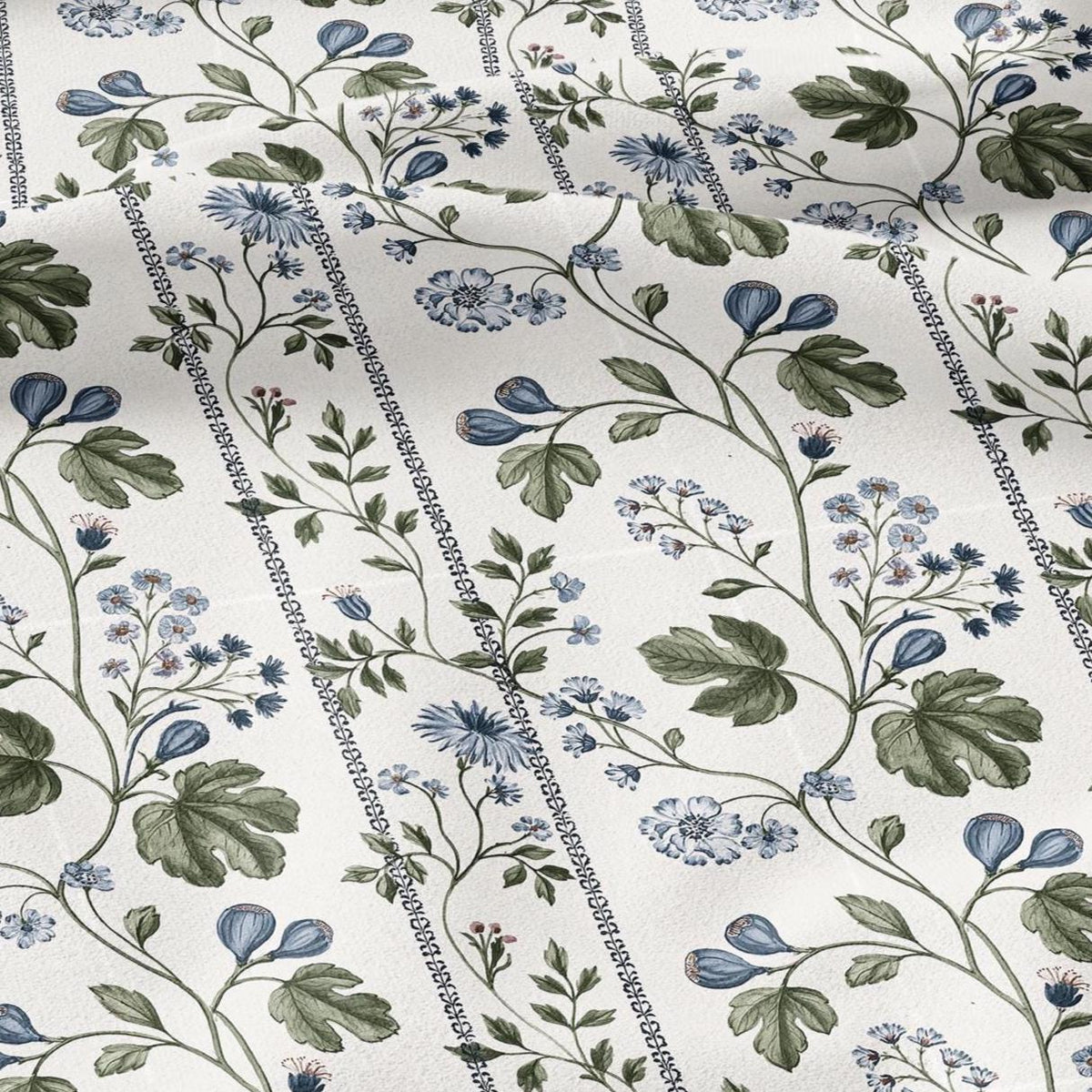 100% LINEN Fabric with floral field print - botanical preppy stripe print - linen fabric upholstery home decor dressmaking 3746