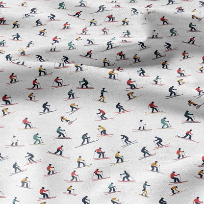 100% linen Skiers Print fabric for Curtain Upholstery Cushion - retro - for dress making sewing 2213