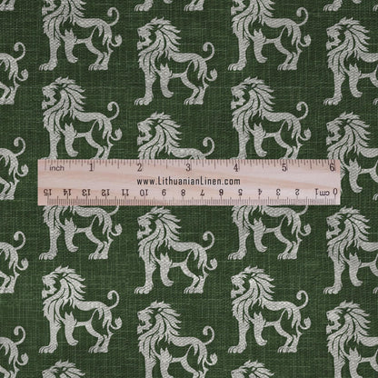 Lion green print on 100% LINEN - Zodiac print linen Fabric - Linen fabric for dressmaking home textile 2683