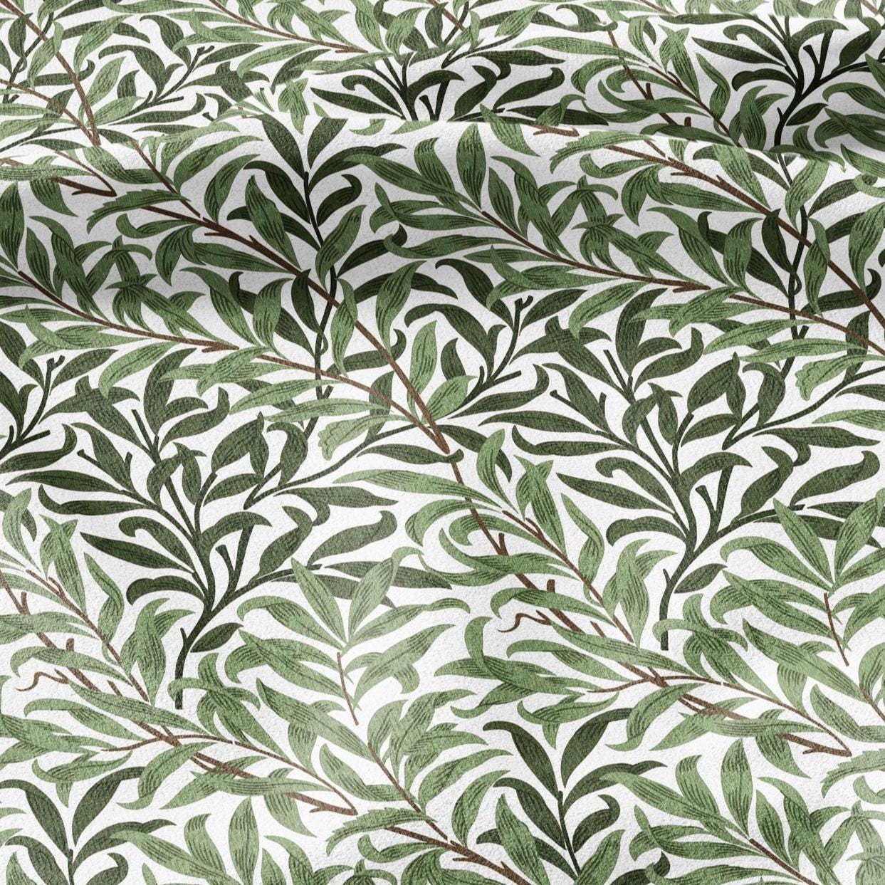 William Morris Willow Bough green print 100% LINEN Fabric - British linen floral upholstery home textile Victorian fabrics 3182