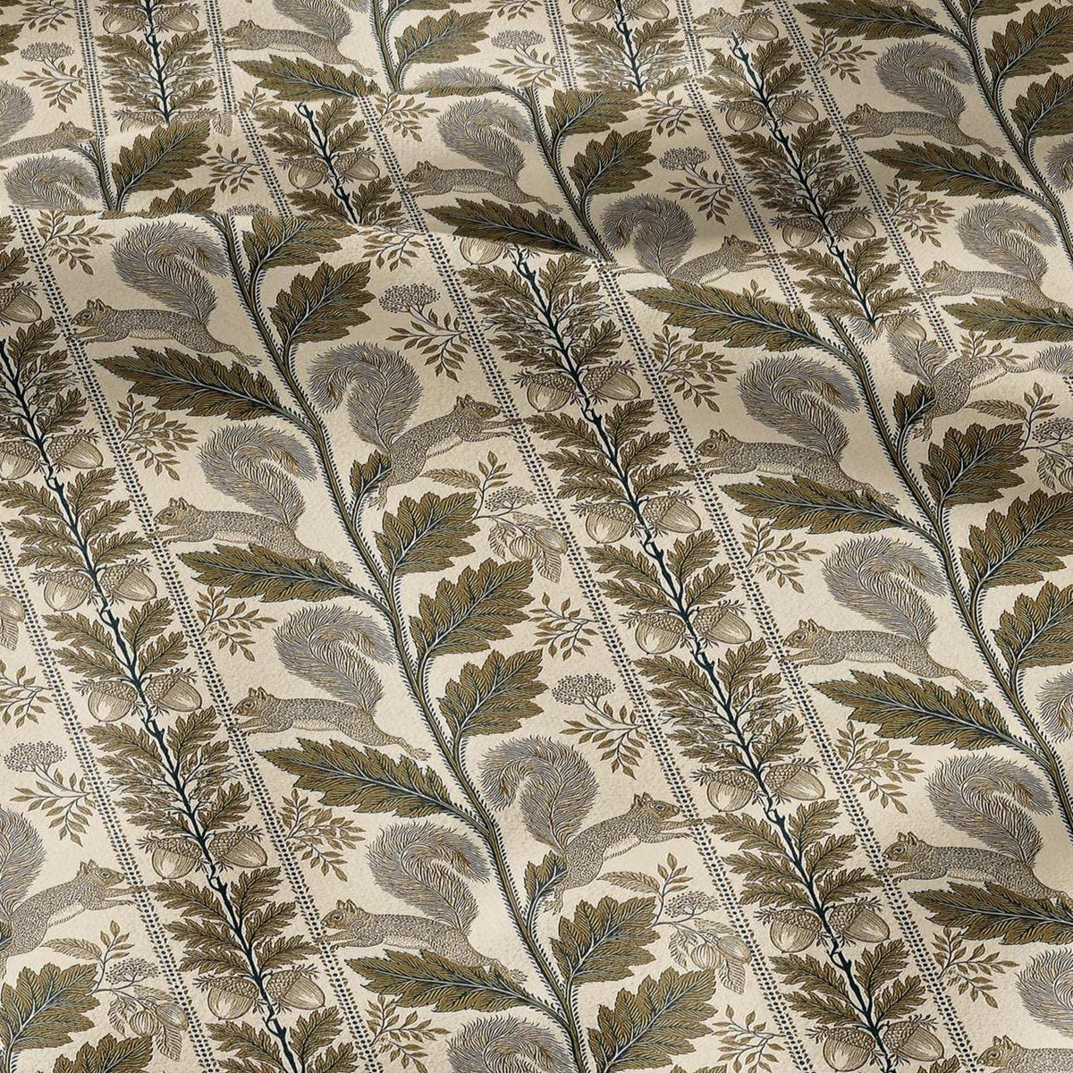 100% LINEN Fabric Woodland - Brown floral print with Squirrel Neutral Fabric by the Yard by LithuanianLinen 3788
