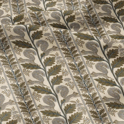 100% LINEN Fabric Woodland - Brown floral print with Squirrel Neutral Fabric by the Yard by LithuanianLinen 3788