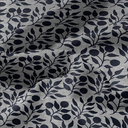 100% LINEN Fabric William Morris Rosehip navy blue gray - oatmeal linen fabric with botanical print - Victorian Art Craft Historical 3263