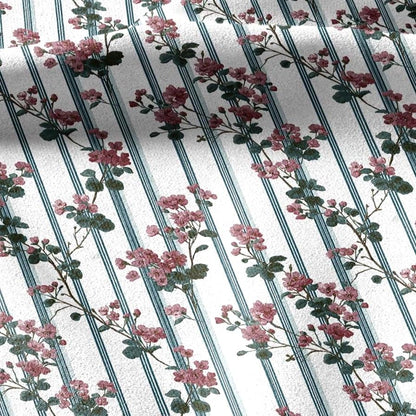100% linen fabric floral stripe print - Vintage botanical - Historical pattern upholstery dress making 3350