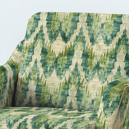 100% LINEN Fabric UPHOLSTERY 12oz - Green ikat print on linen 2087
