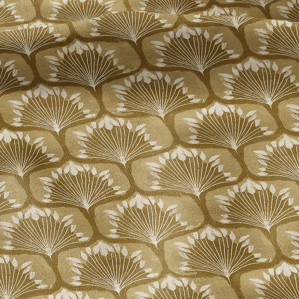 100% linen fabric retro mustard print - Mid-century botanical / 1970s Scandinavian-inspired floral 33799