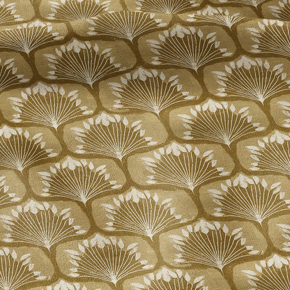 100% linen fabric retro mustard print - Mid-century botanical / 1970s Scandinavian-inspired floral 33799