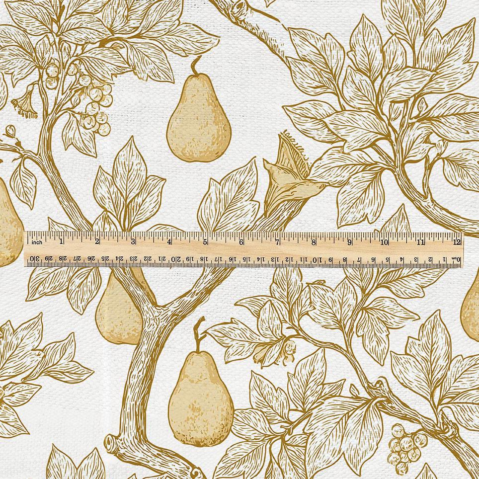 100% linen fabric Yellow pear tree print - Vintage fruits botanical - modern vintage 3398