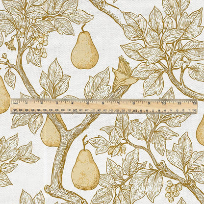 100% linen fabric Yellow pear tree print - Vintage fruits botanical - modern vintage 3398