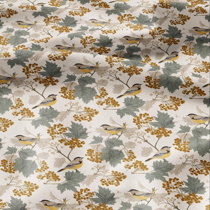 100% LINEN Fabric Autum yellow birds linen - floral fabric for upholstery home decor dress making 3010