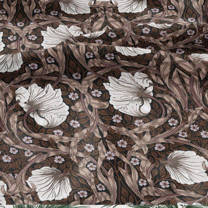 100% LINEN fabric - William Morris Pimpernel brown - British Victorian Art Craft flax - sewing upholstery home decor or clothing 3825