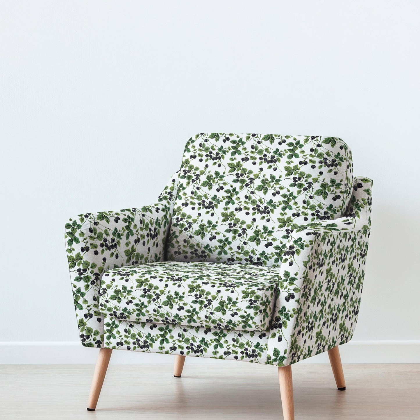 100% LINEN Fabric UPHOLSTERY 12oz - Blackgerry greenery berry print on linen 2600