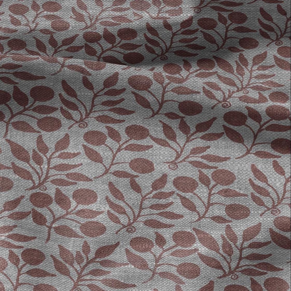 100% LINEN Fabric William Morris Rosehip pink gray - oatmeal linen fabric with botanical print - Victorian Art Craft Historical 3280