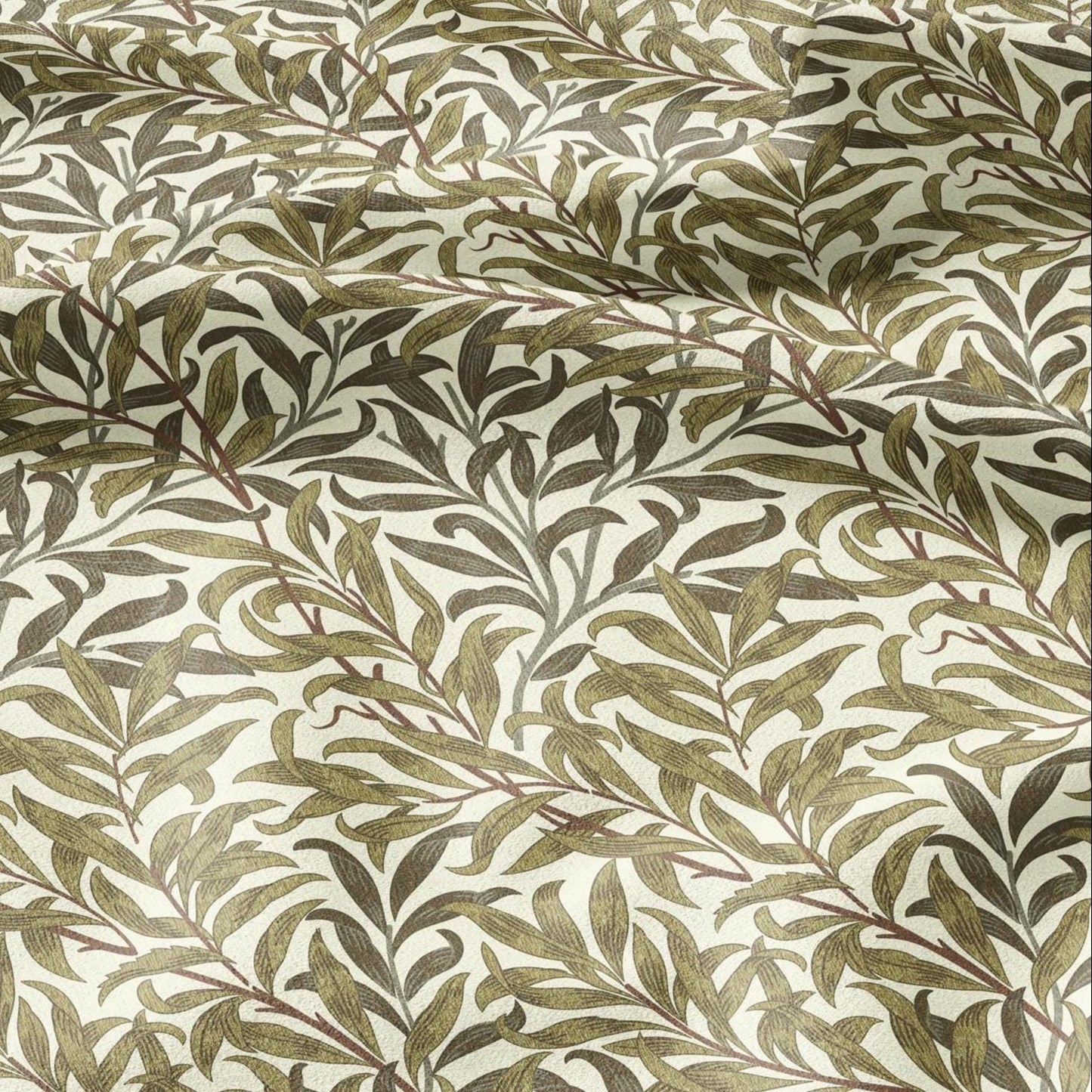 William Morris Willow Bough  100% LINEN Fabric - British linen floral upholstery home textile Victorian fabrics khaki 3220