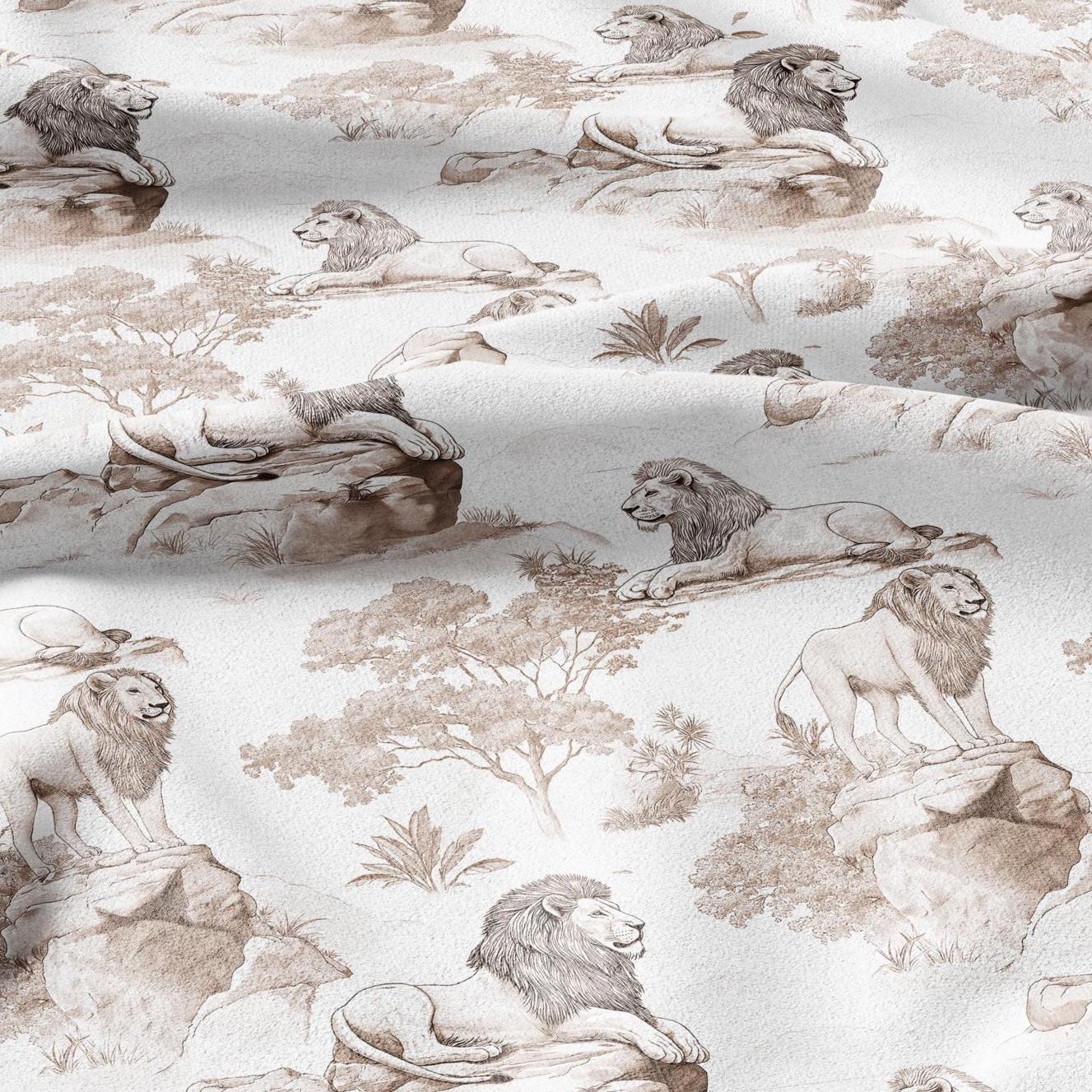 100% LINEN Fabric Lion print - animal block print  - for upholstery home decor - medium for dress making 2906