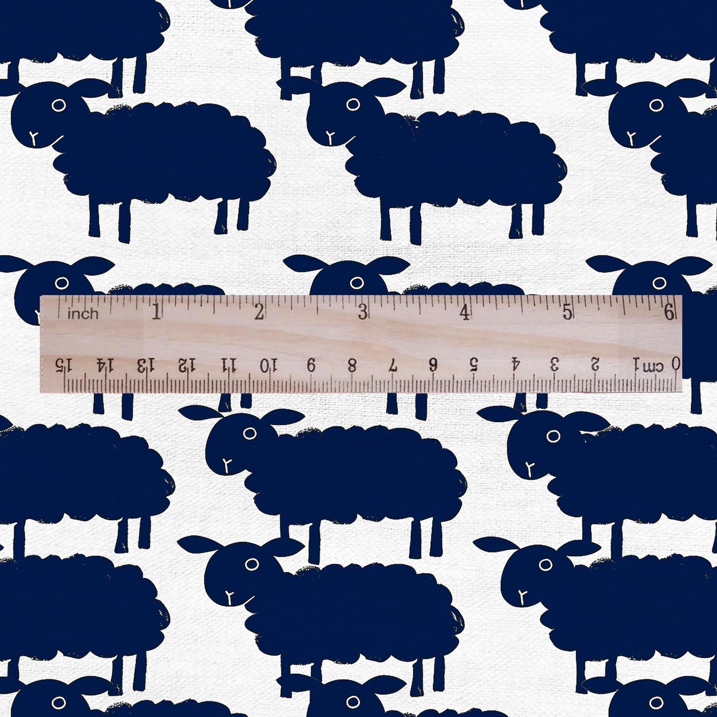 100% LINEN Fabric Block print  Sheep navy blue - animal upholstery home textile artisan fabrics green white 2361