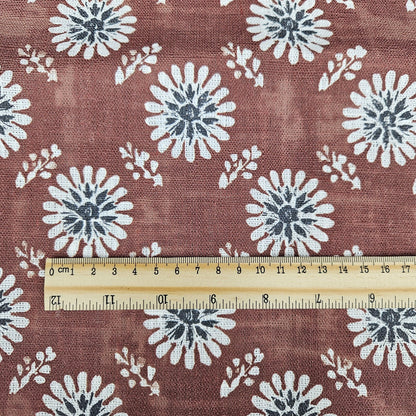 100% LINEN Fabric floral print - muddy brown white stripe block print linen heavy for upholstery home decor - medium for dress making 2808