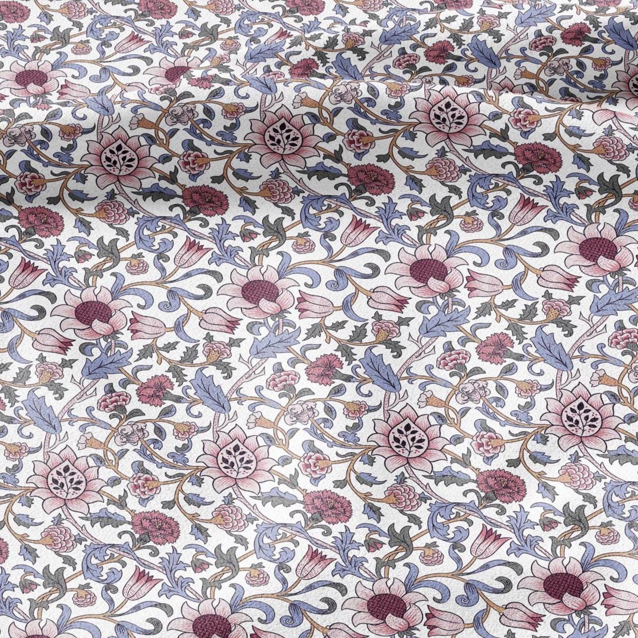 100% linen fabric William Morris Evenlode print - Victorian Art crafts blossom - Historical pattern fabric upholstery dress making 2529W
