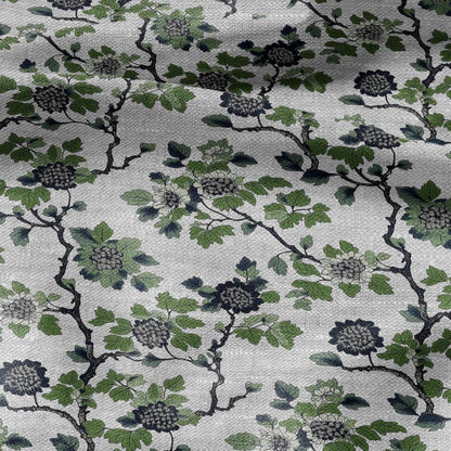 100% LINEN Fabric printgreen blue flower gray - oatmeal linen fabric with botanical print - heavy for home decor clothing 2918
