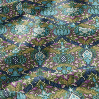 100% LINEN Fabric William Morris Granada print - British linen floral upholstery home textile Victorian fabrics green blue 3223