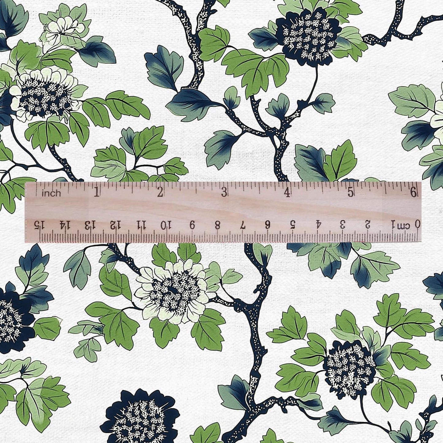 100% LINEN Fabric Leaves tree green print - Mid-century modern botanical stripe upholstery home textile artisan green white 2918