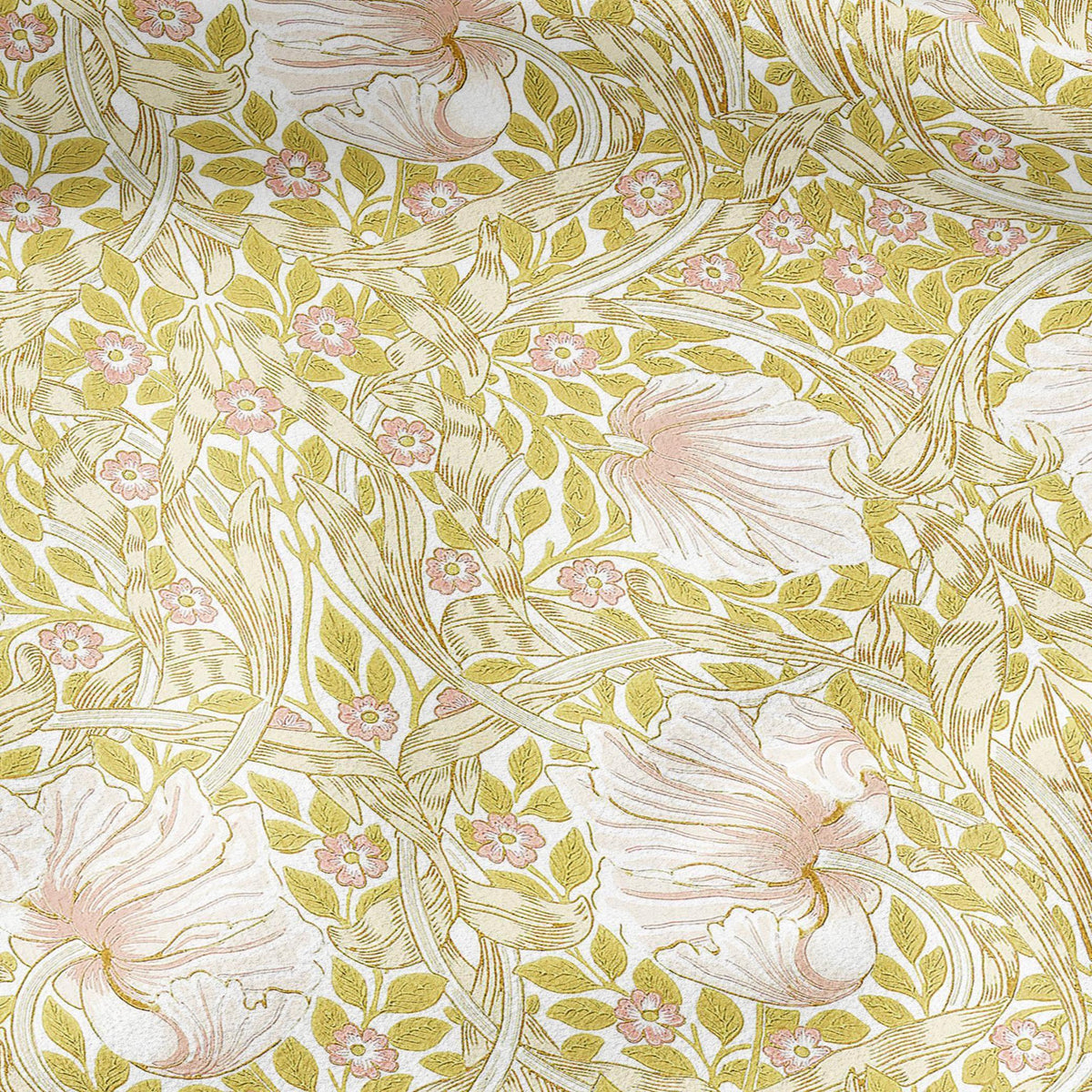 100% LINEN fabric - William Morris Pimpernel yellow pink - British Victorian Art Craft flax - sewing home decor or clothing 3837