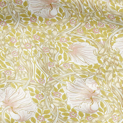 100% LINEN fabric - William Morris Pimpernel yellow pink - British Victorian Art Craft flax - sewing home decor or clothing 3837