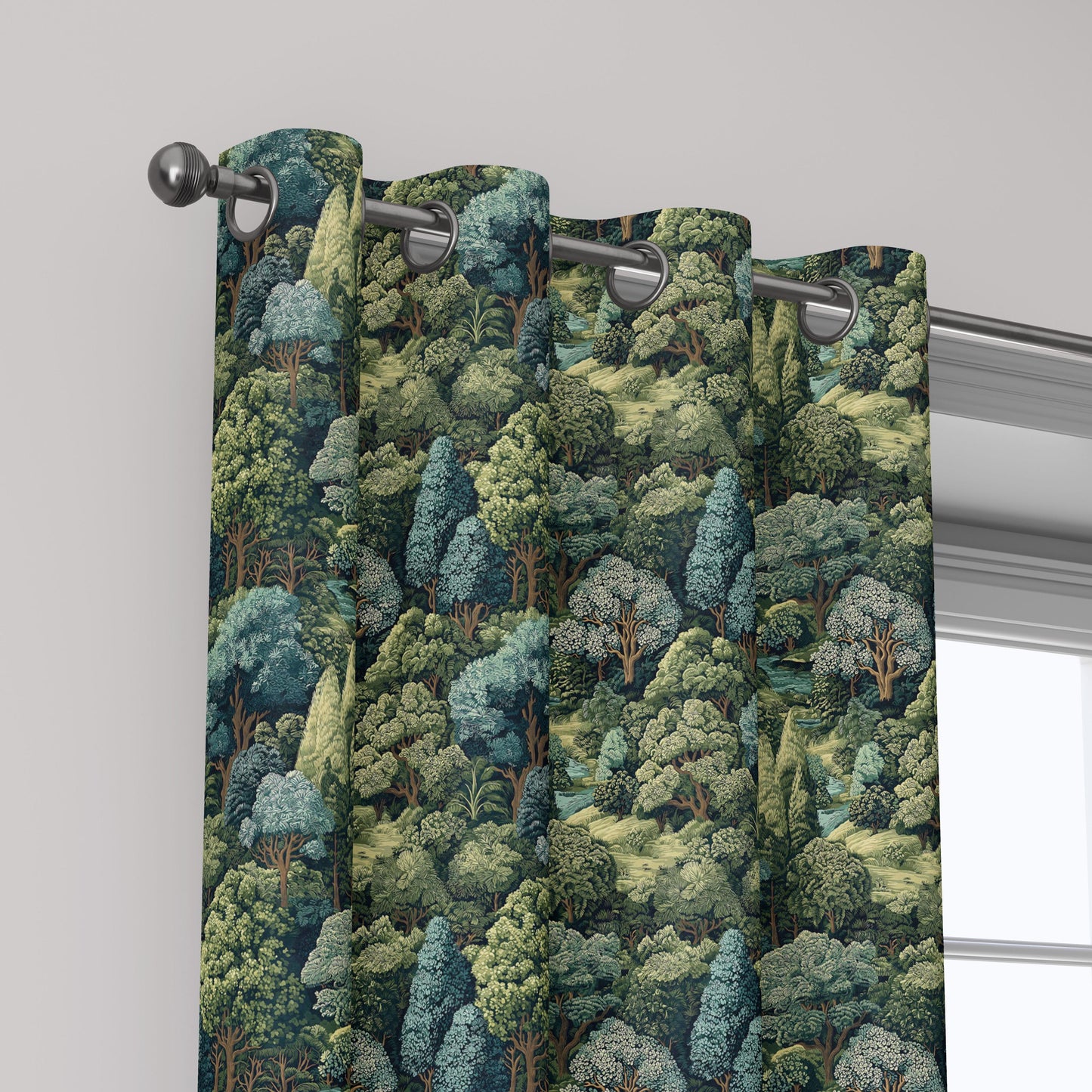 100% linen fabric Verdure tapestry print - Vintage green tree forest botanical  - Historical chinoiserie topiary 3348