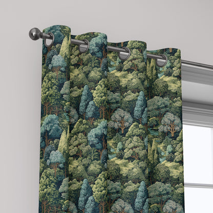 100% linen fabric Verdure tapestry print - Vintage green tree forest botanical  - Historical chinoiserie topiary 3348